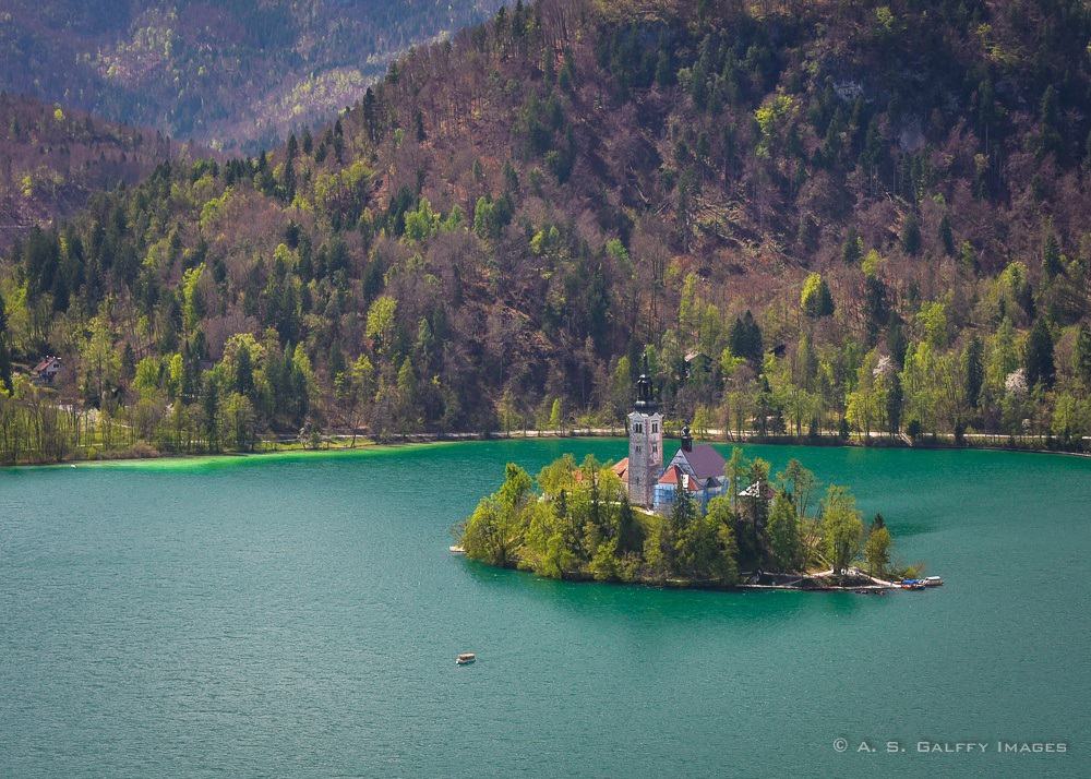 Bled Island seen from the terrace of Bled Castle