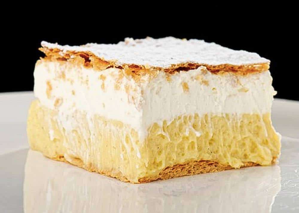 a slice of Kremna Rezina, Bled's famous cake