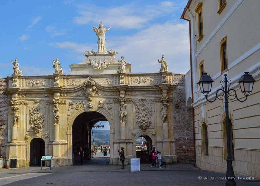 view of the main gate at Alba Iulia Fortress
