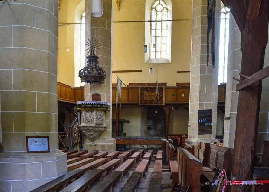 View of Biertan church nave