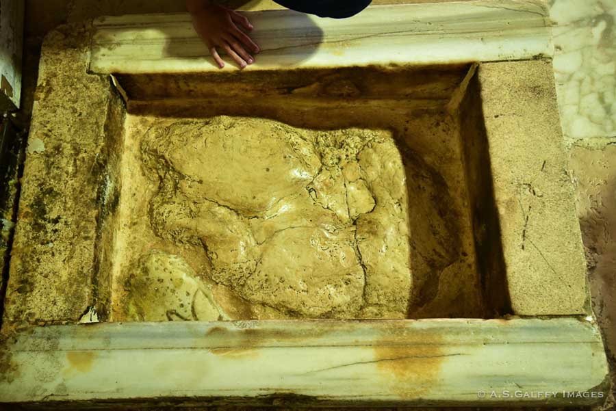 Footprint rock in the Chapel of the Ascension