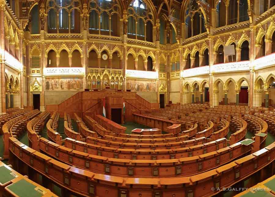 National Assembly Room at the Hungarian Parliament in Budapest